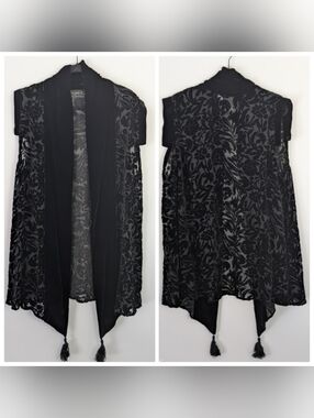 Jane Herzenberg Velvet Burnout Kimono Vest Size M Lagenlook Art To Wear